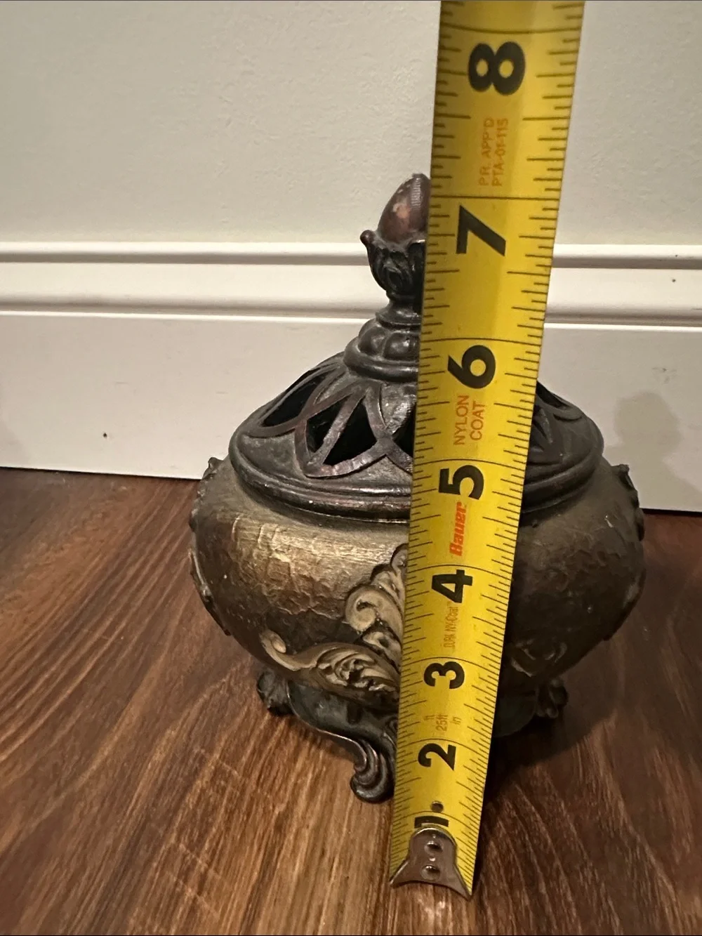 Ornate Antique-Style Decorative Jar in Aged Gold and Bronze